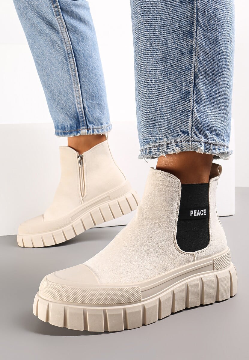 Botine beige cu imprimat decorativ și platformă Amirk 2