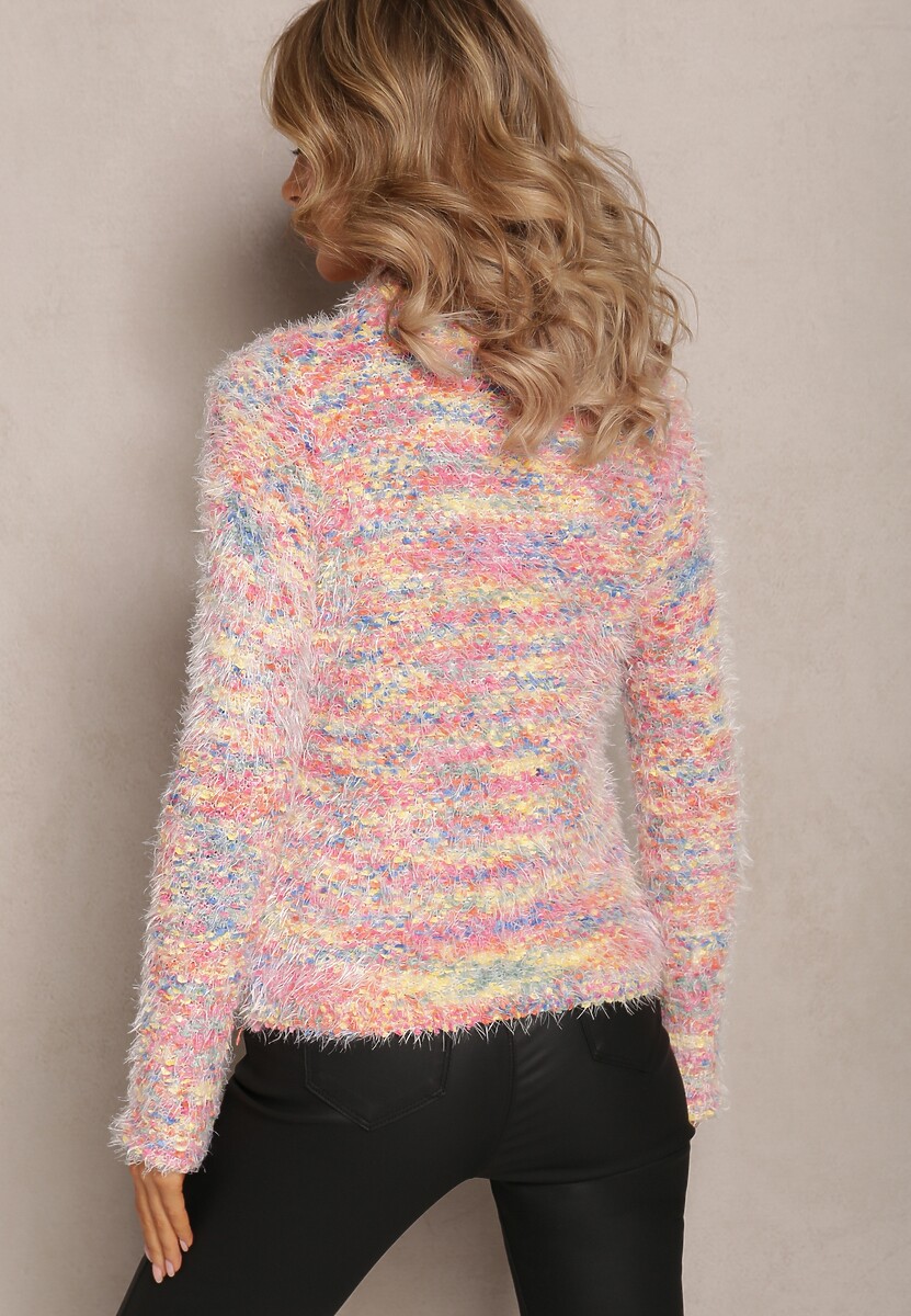 Pulover Roz din Lână cu Guler Înalt din Tricot Pufoș Wilciem 3