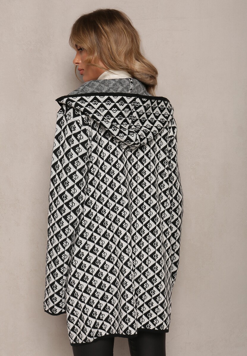 Cardigan Alb-Negru cu Fermoar și Buzunare cu Model Geometric Jaquelineme 3