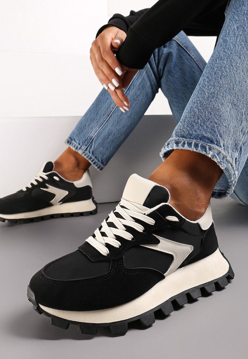 Czarne Sneakersy przed Kostkę na Grubej Podeszwie Allita 1