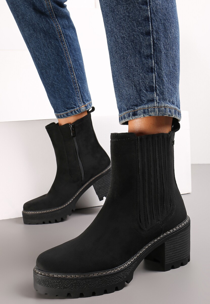 Botine Negre cu Toc Stil Boho cu Inserție Elastică Eluzer 1