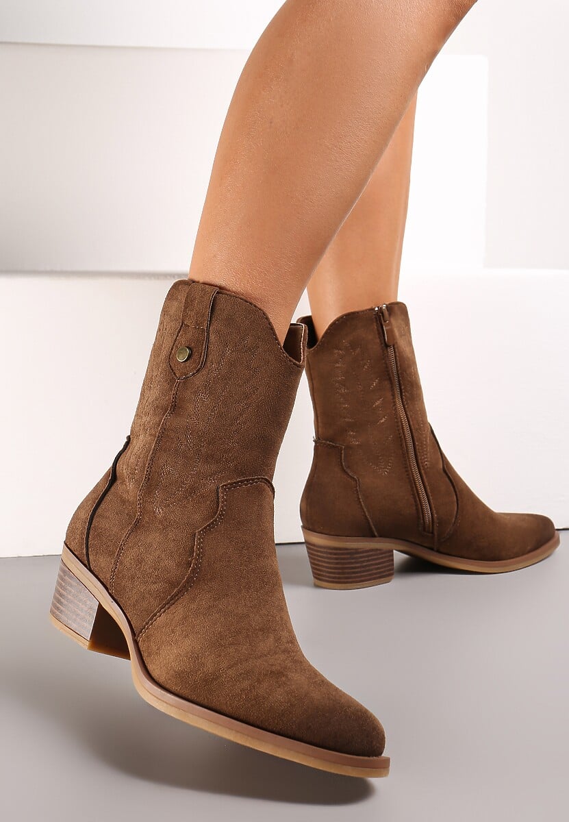 Cizme Maro Cowboy cu Broderie Delicată Verticale 1