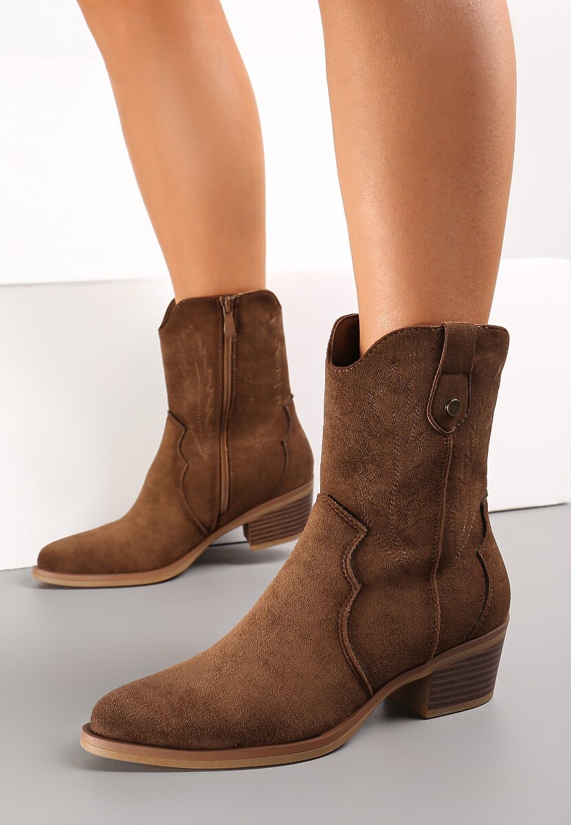 Cizme Maro Cowboy cu Broderie Delicată Verticale 2