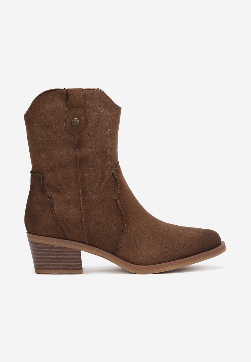Cizme Maro Cowboy cu Broderie Delicată Verticale 3