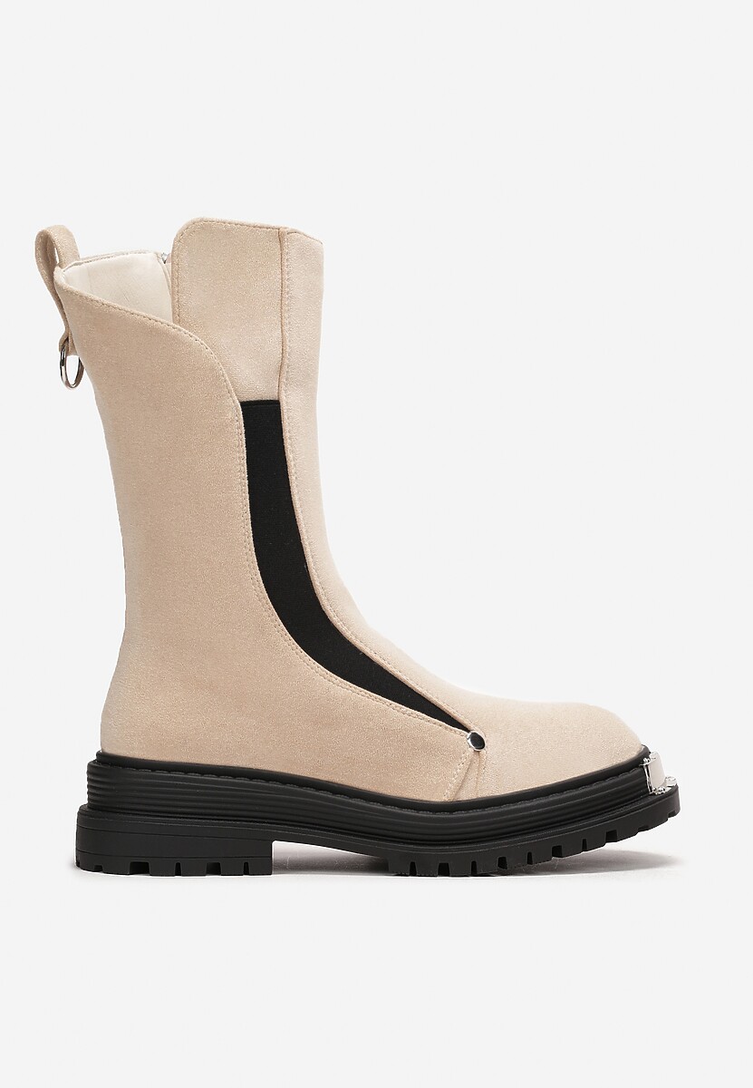 Botine bej cu Protector pe Talpă Groasă cu Ornament Metalic și Fermoar Nerikalyn 3