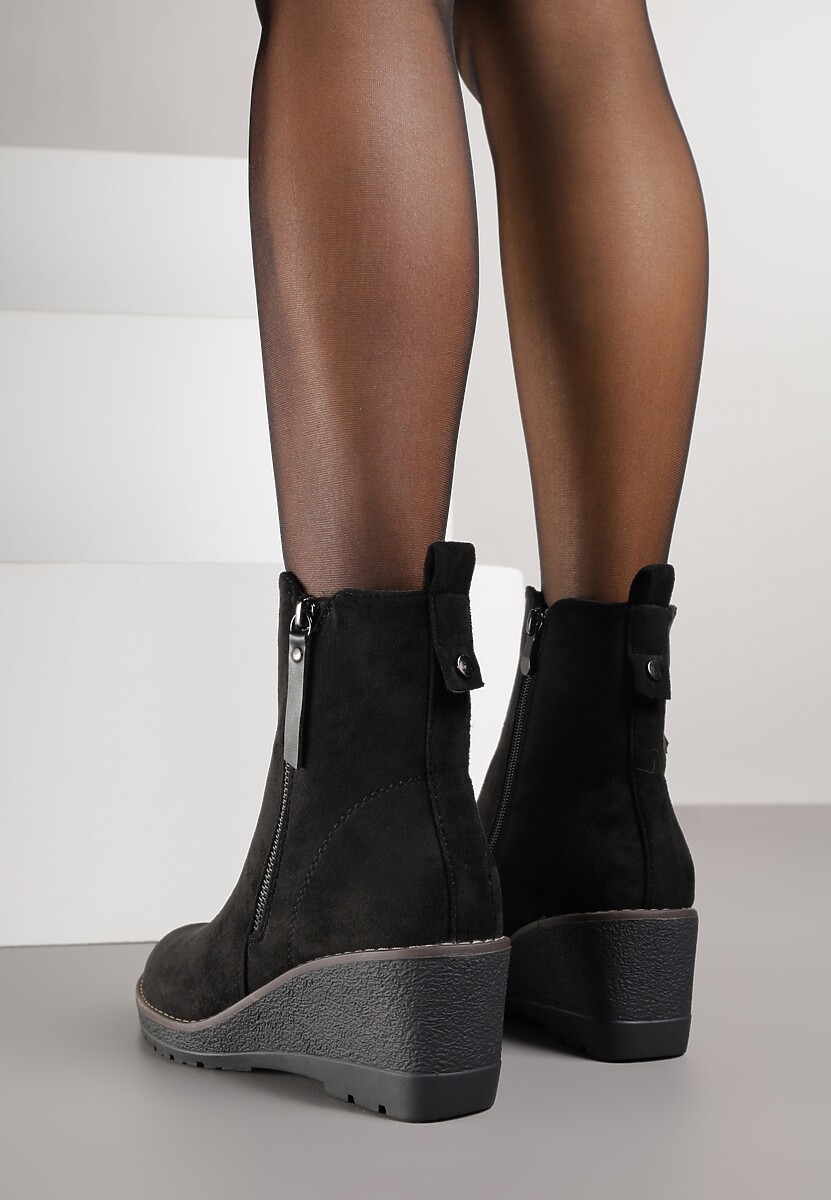 Czarne Botki na Koturnie z Ozdobnym Suwakiem Houtanie 3