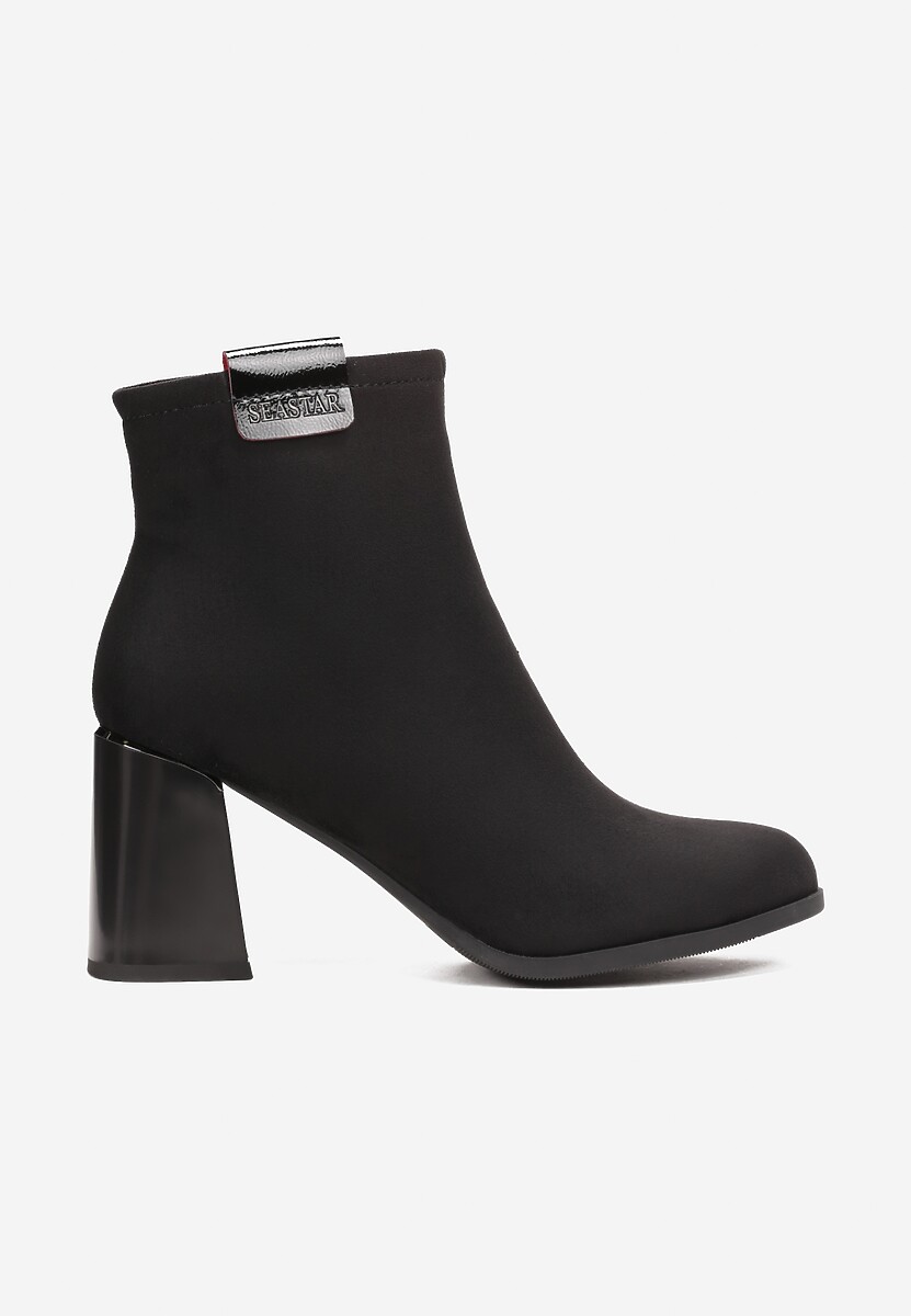 Botine Negre din Imitatie de Camosu pe Toc Bloc Trapzez cu Aplicatie Decorativa la Gamba Stefanima 3