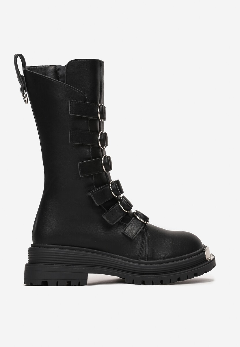 Botine Negre Plate Talpă Groasă Fermoar Curele Ajustabile Rimske 3