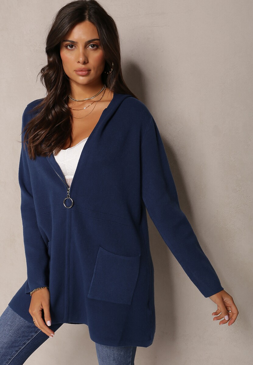 Bleumarin Cardigan Bluză cu Fermoar cu Glugă Selki 1