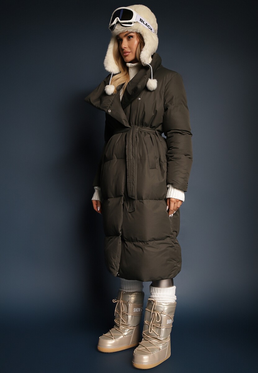 René Ciemnozielona Kurtka z Wysokim Kołnierzem Zapinana na Napy z