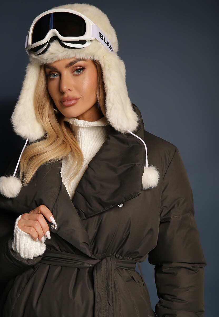 René Ciemnozielona Kurtka z Wysokim Kołnierzem Zapinana na Napy z