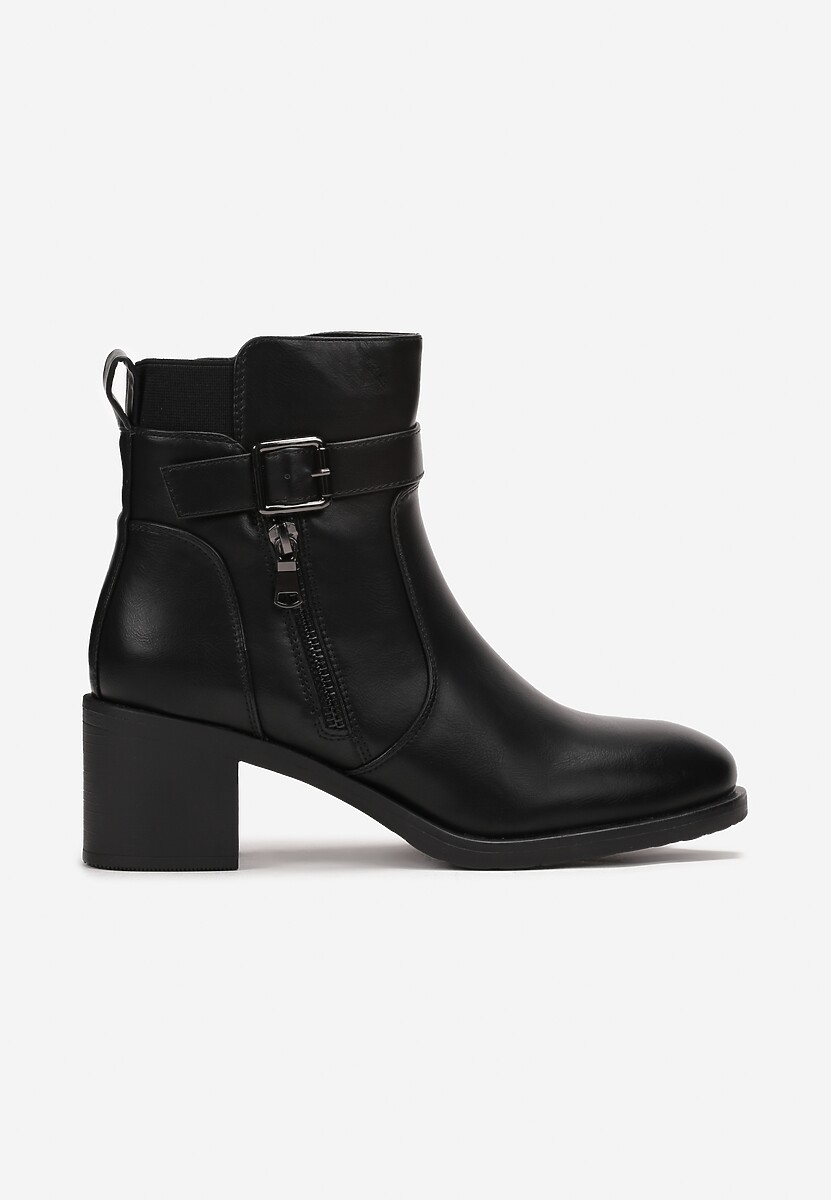Botine negre cu fermoar și cataramă decorativă pe toc pătrat Manuelles 3