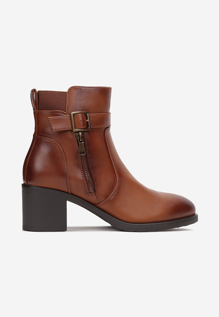 Botine Maro cu Fermoar cu Cataramă Decorativă pe Toc Bloc Pătrat Manuelles 3