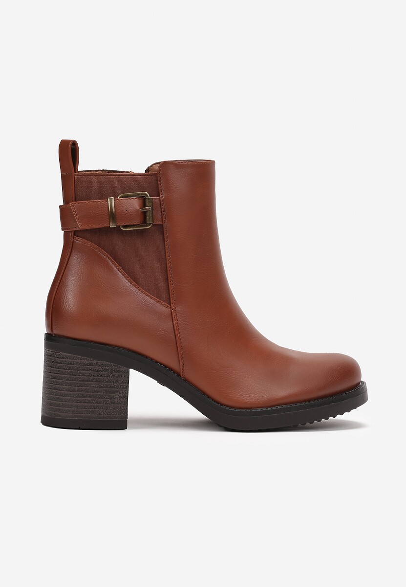 Botine maro cu toc și cataramă decorativă Otilie 3