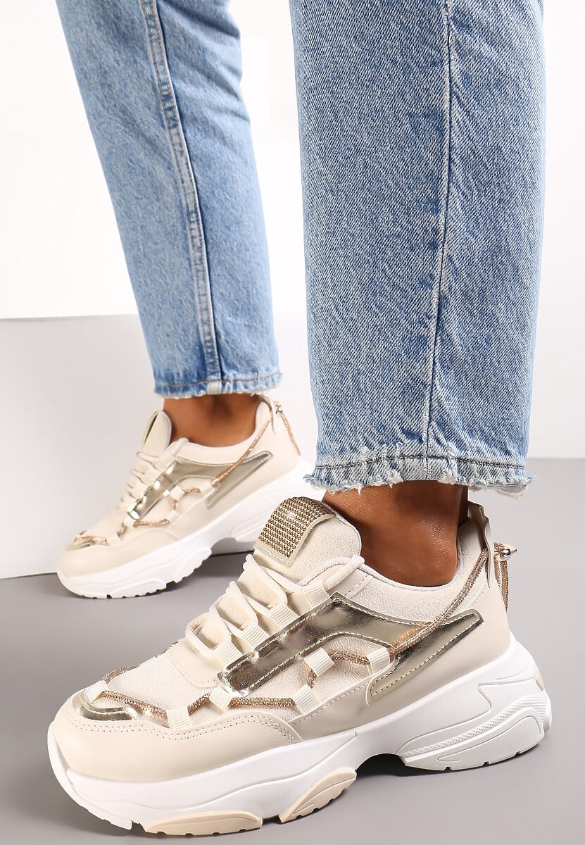 Sneakers Bej cu șiret decorativ cu zirconiu Babeset 2