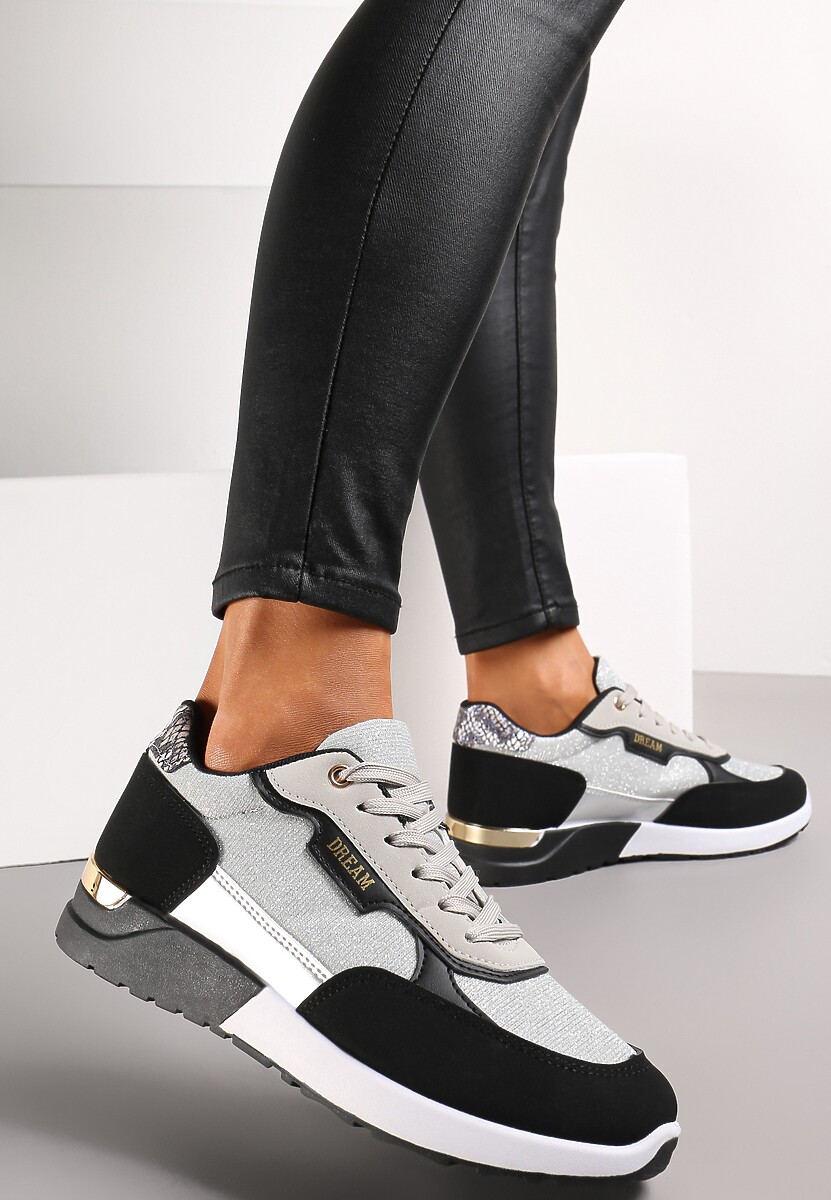 Sneakers Argintiu-Negru Sclipici cu Inserție Metalică Kemanne 2