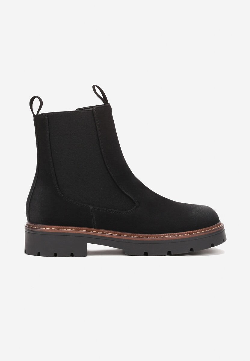 Botine Negre din Imitație de Catifea pe Talpă Groasă Sarel 3