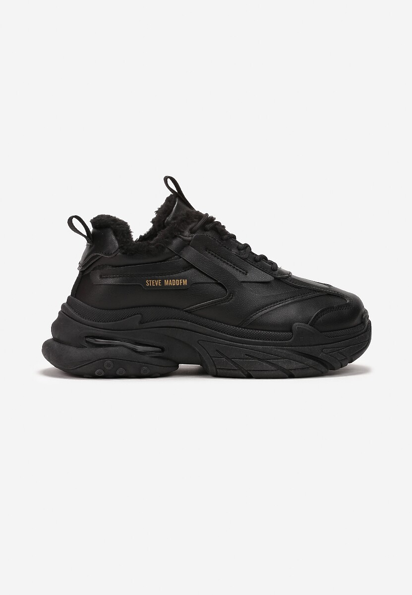 Sneakerși Negri cu Șireturi pe Talpă Groasă din Piele Ecologică Fadora 3