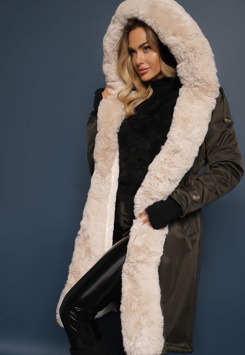 Verde Închis Lungă Jachetă Parka Nylon Palton cu Blană Inserții Rinale 1