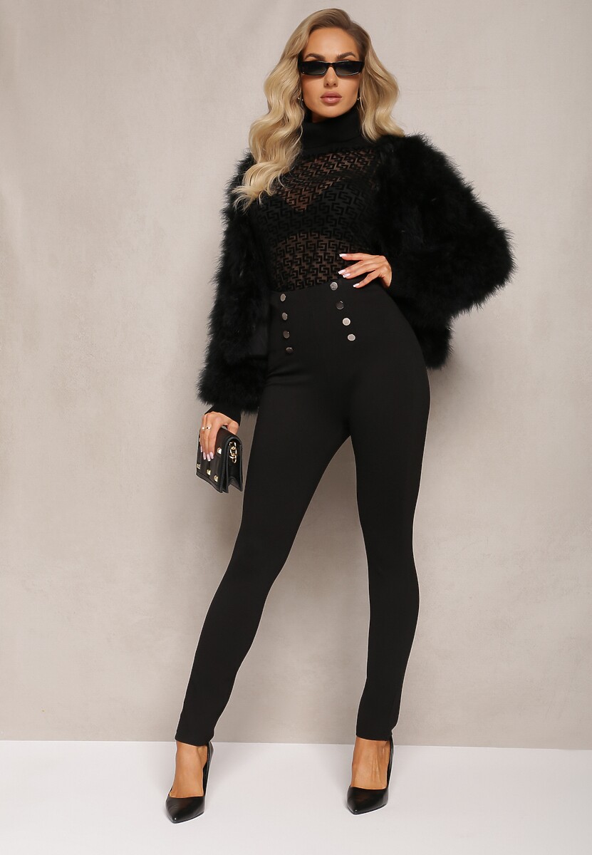 Pantaloni negri High Waist cu nasturi Manike 1