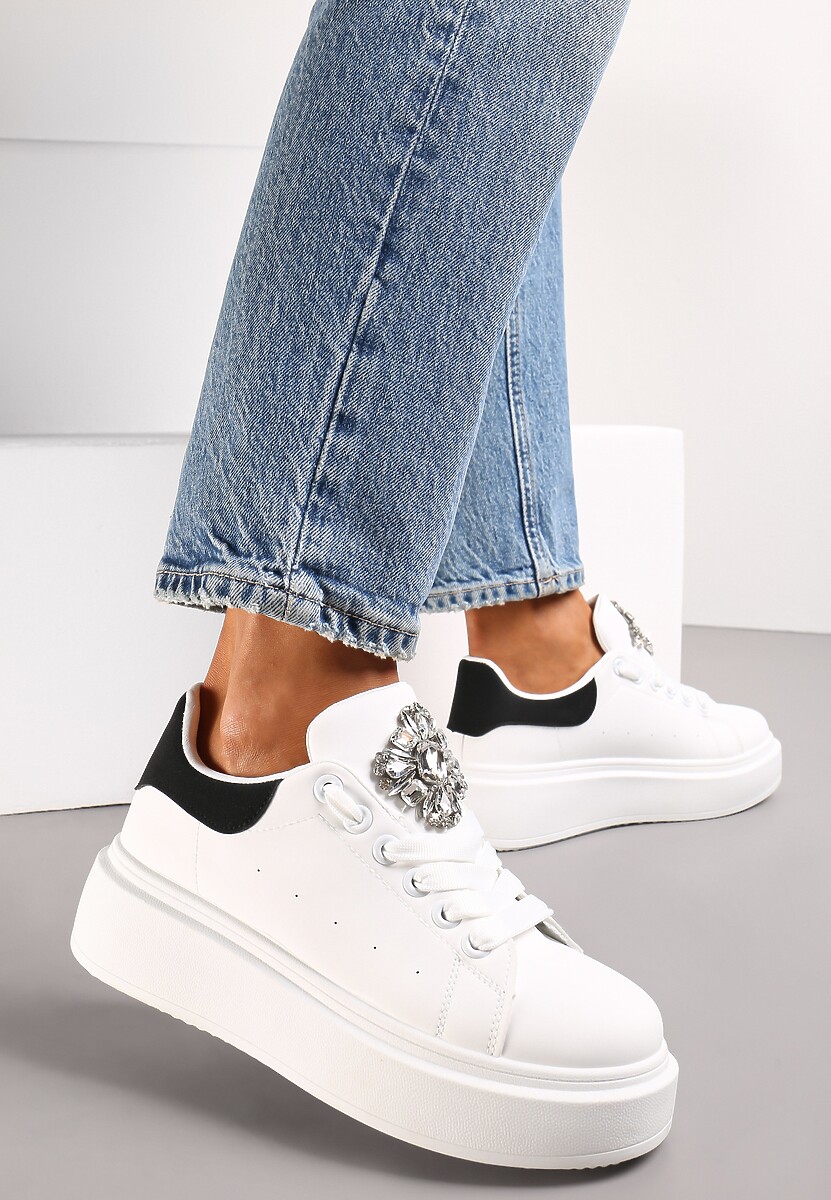 Biało-Czarne Sneakersy na Grubej Podeszwie z Kryształkami Seraffina 2