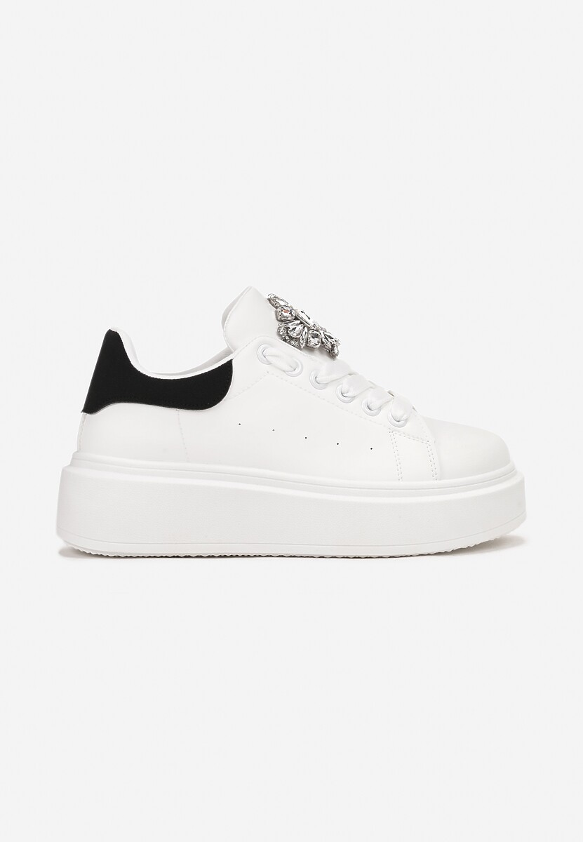 Biało-Czarne Sneakersy na Grubej Podeszwie z Kryształkami Seraffina 3