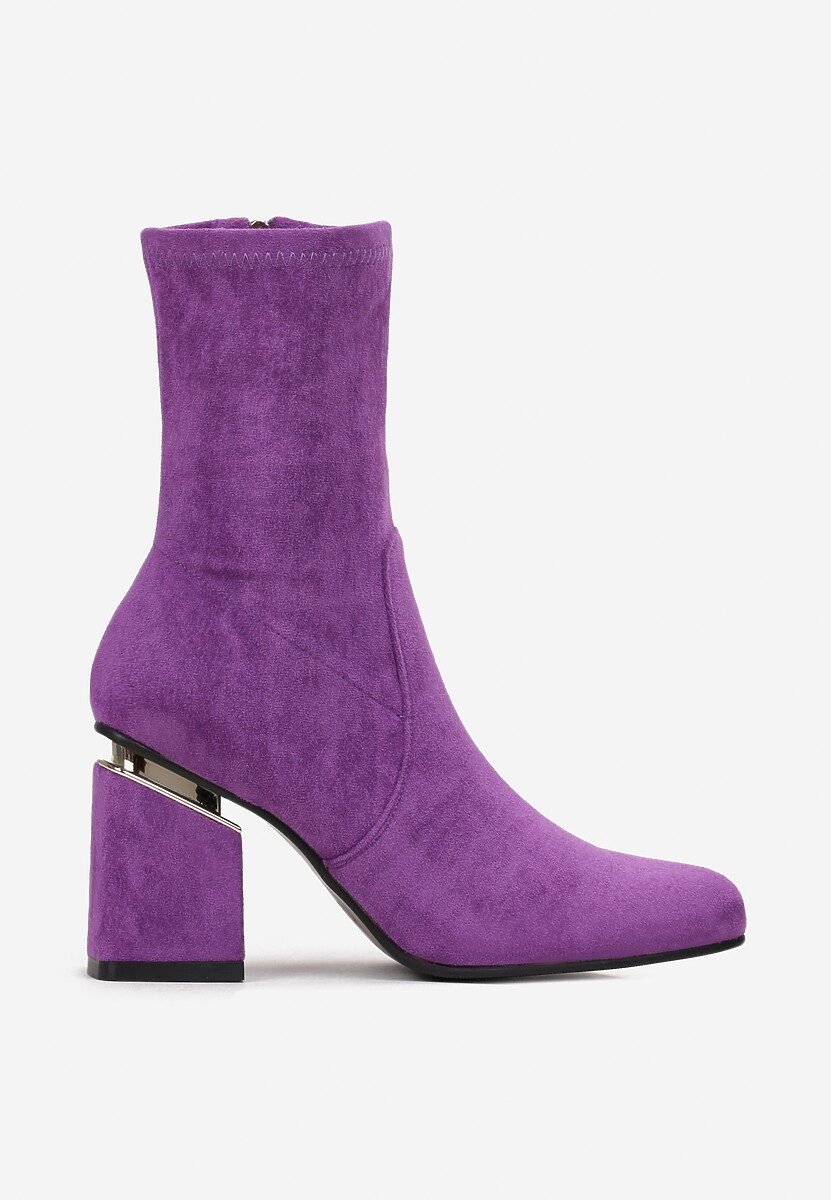Fioletowe Botki na Obcasie z Wycięciem i Metaliczną Wstawką Melisandra 3