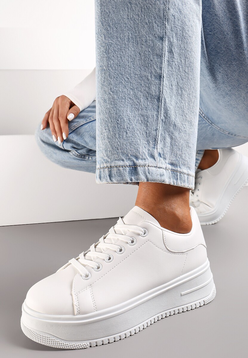 Białe-Sneakersy na Platformie z Wiązaniem Misganella 1