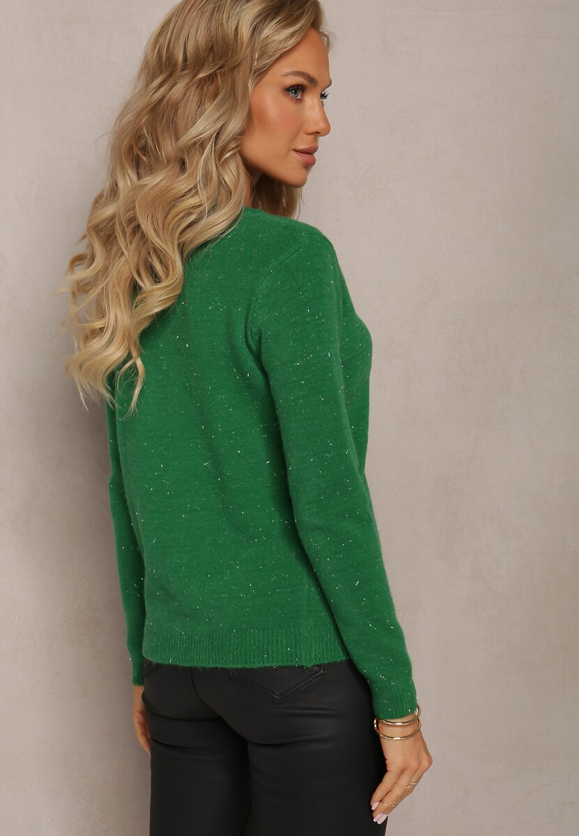 Zielony Dzianinowy Sweter z Metaliczną Nitką Kirrelle 3