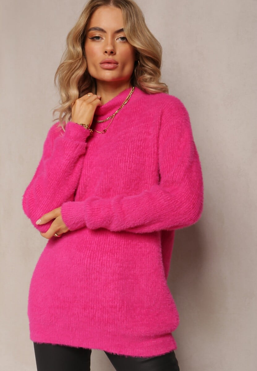 Fucsia Pufos Golf cu Mânecă Lungă și Șnururi Caelina 2