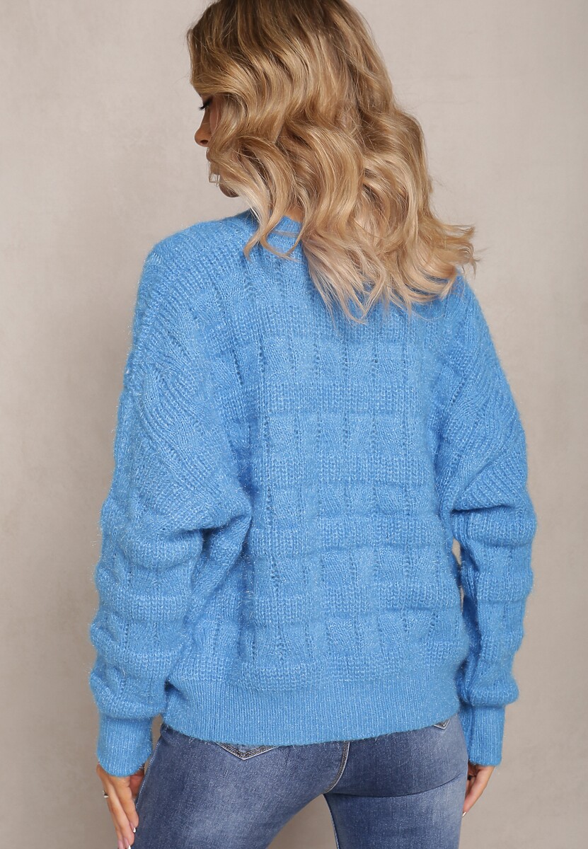 Bleu Deschis Pulover Larg Tricot Moale Misgannis 3