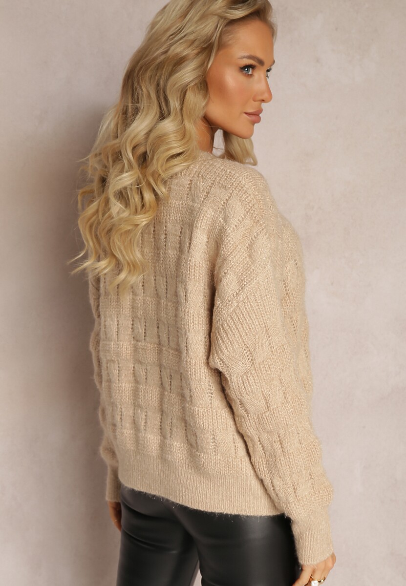 Pulover Bej Larg din Tricot Moale Misgannis 3