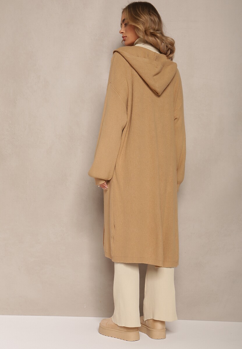 Bej Cardigan Lung Nechesat cu Glugă Colise 3