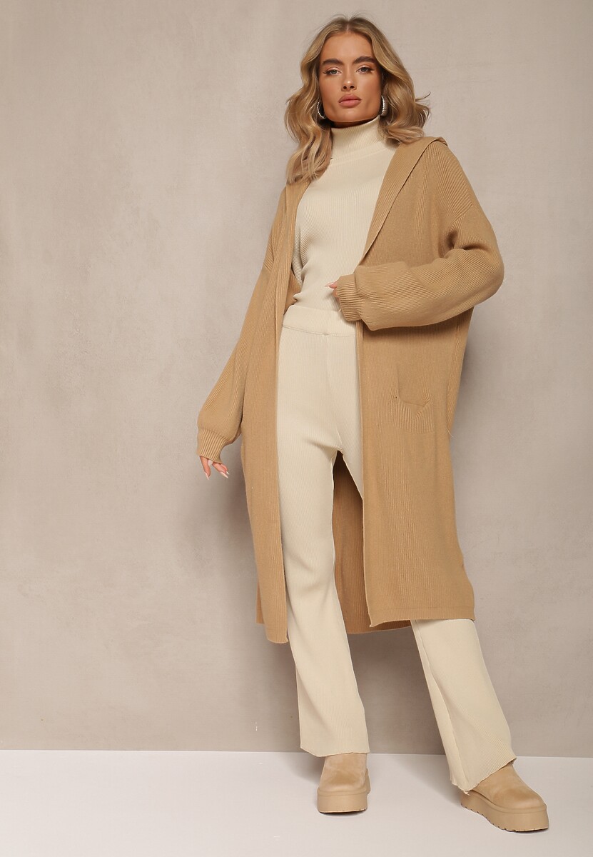 Bej Cardigan Lung Nechesat cu Glugă Colise 2