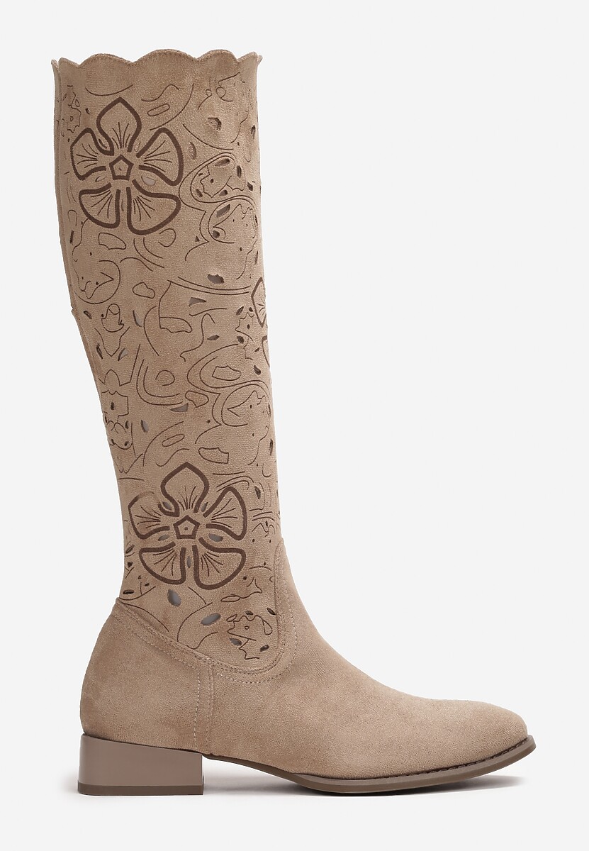 Cizme Bej Decorate cu Broderie Boho cu Brant din Piele Solimva 3