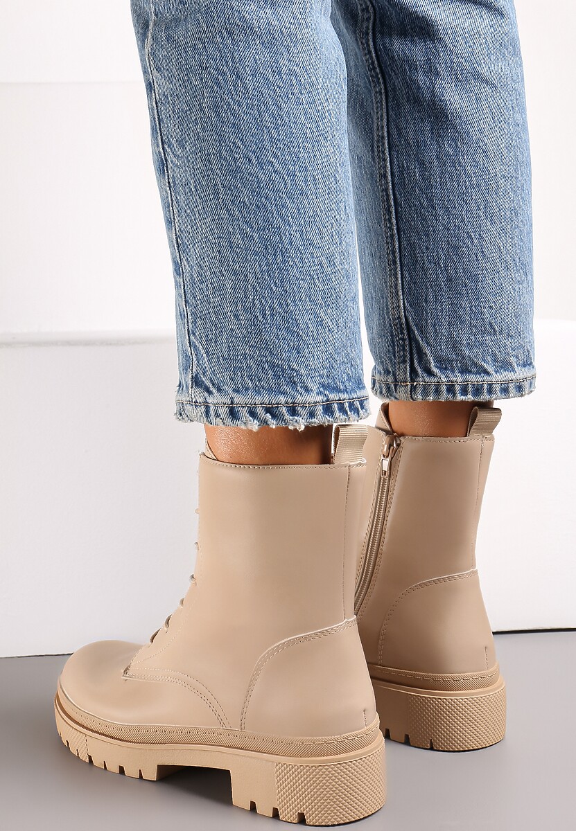 Beżowe Botki Workery na Grubej Podeszwie Seomilla 2