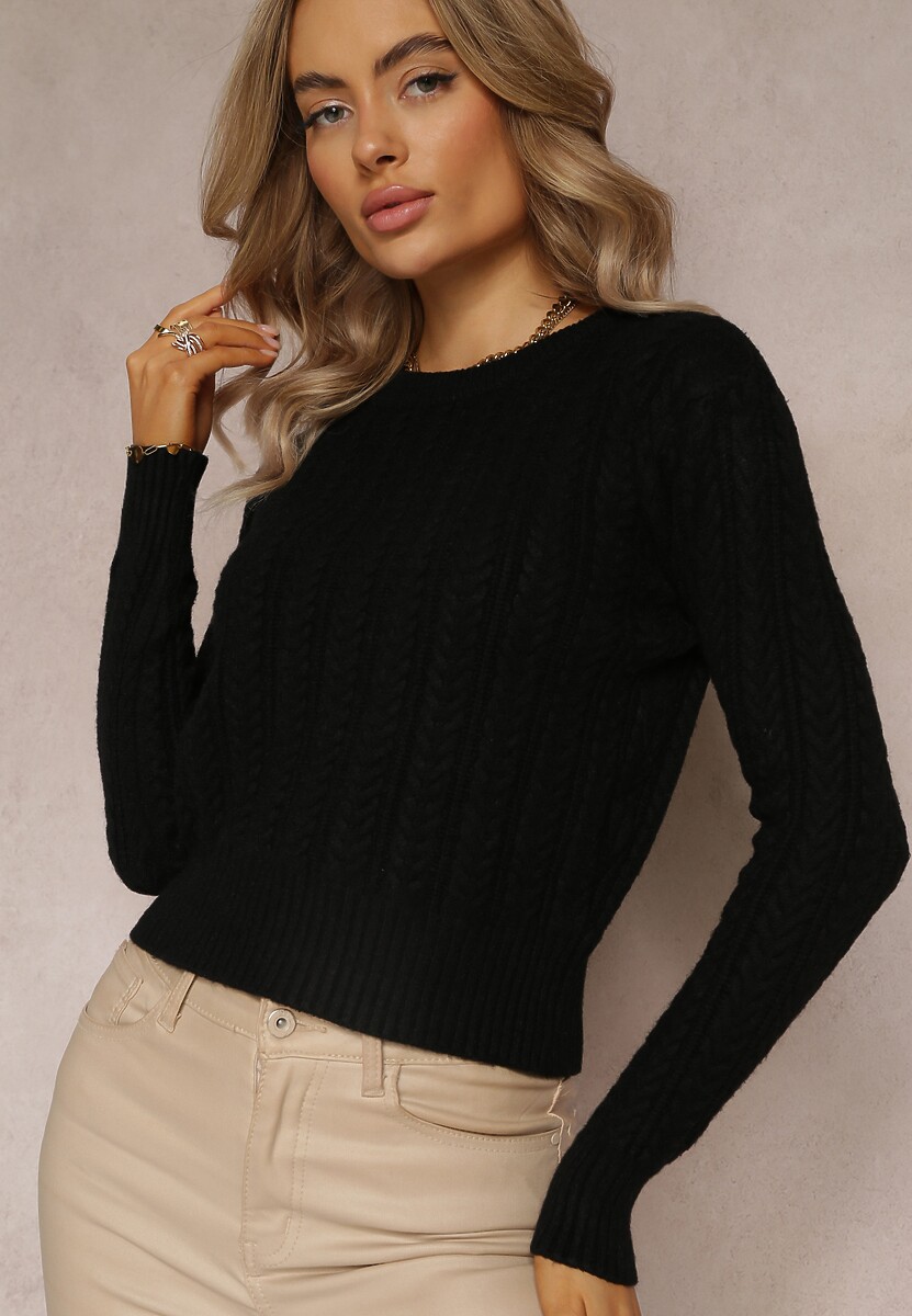 Pulover Negru Cambrat cu Maneca Lunga si Sploturi Verinna 1