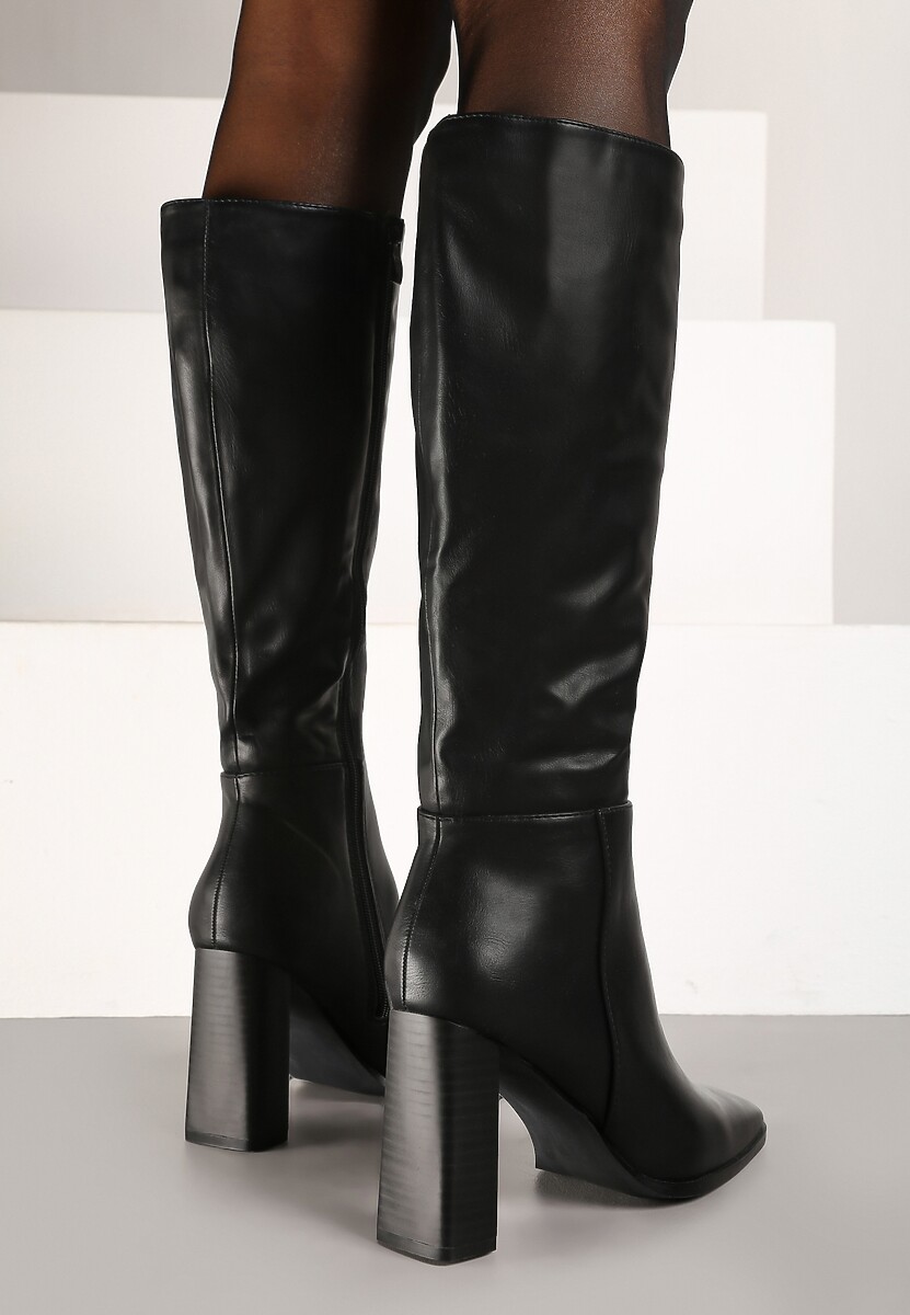 Czarne Kozaki z Kwadratowym Noskiem na Ozdobnym Słupku Colinta 3