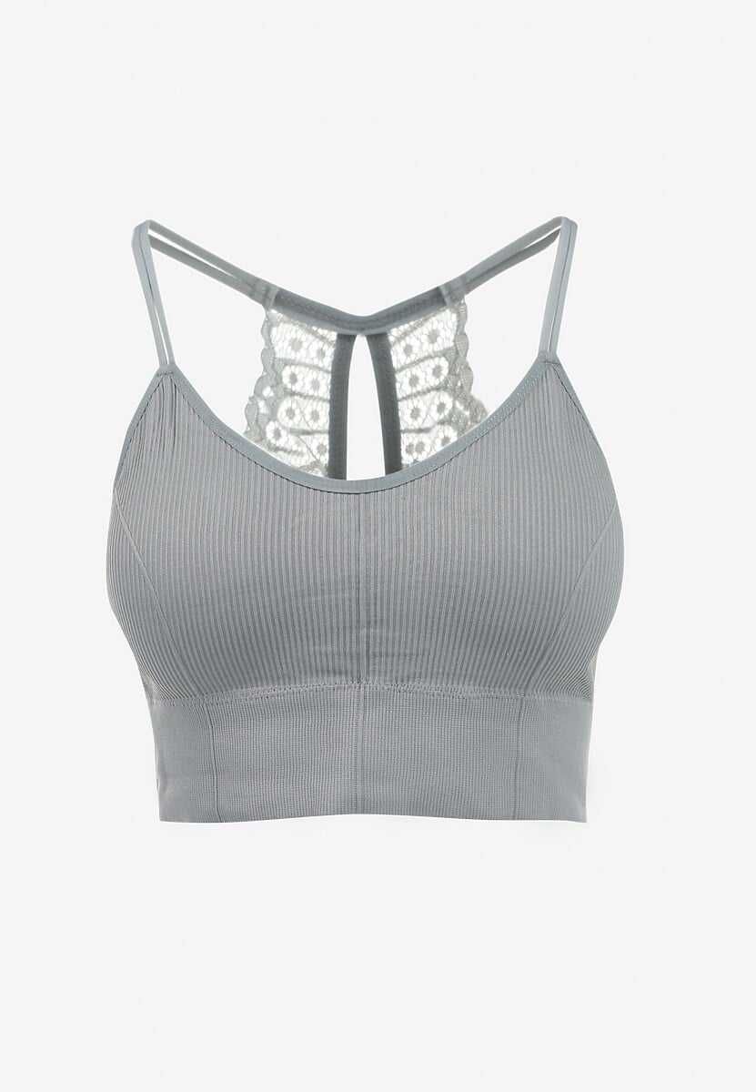 Sutien Bralette Gri cu Dantelă pe Bretele Luciar 1