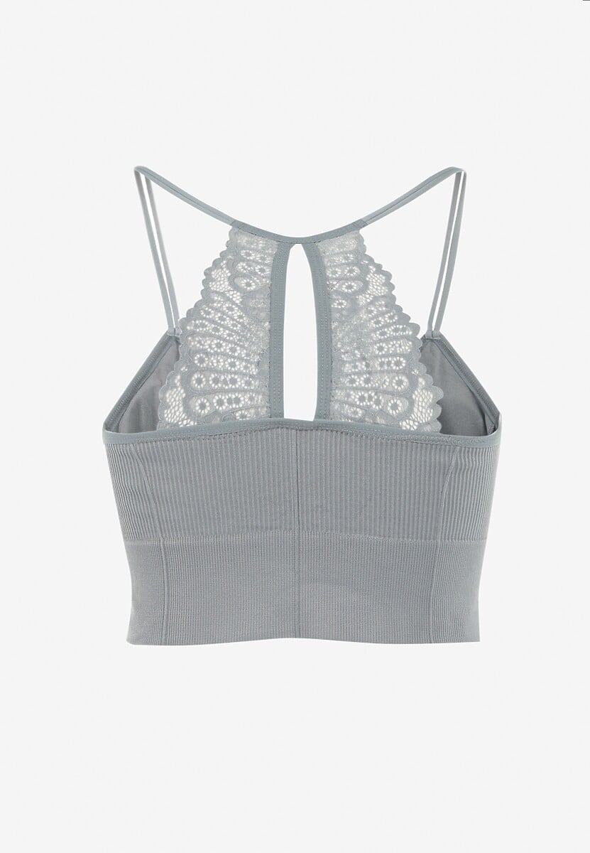Sutien Bralette Gri cu Dantelă pe Bretele Luciar 2