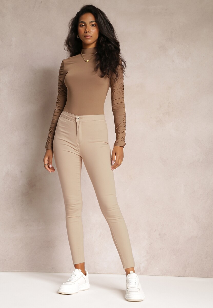 Beżowe Spodnie Skinny High Waist Feniva 1