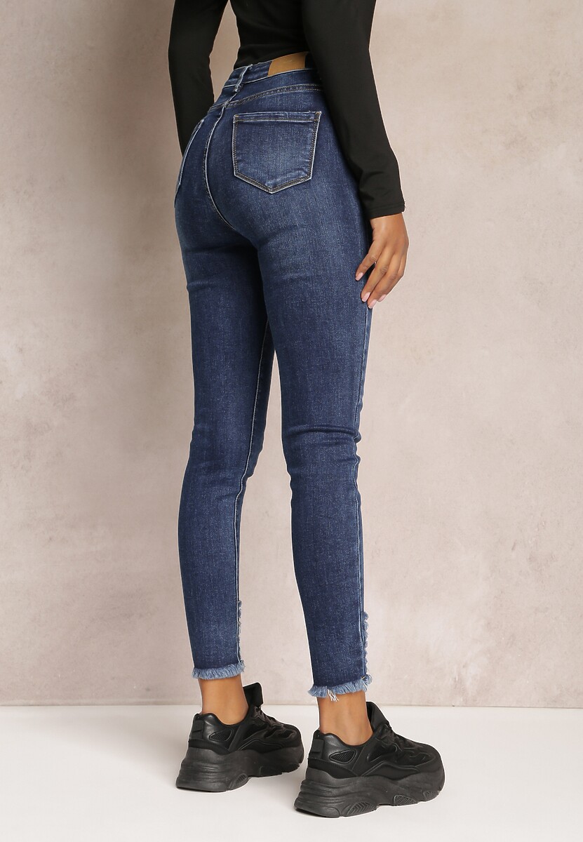 Granatowe Jeansy Skinny High Waist z Przetarciami Bavista 3