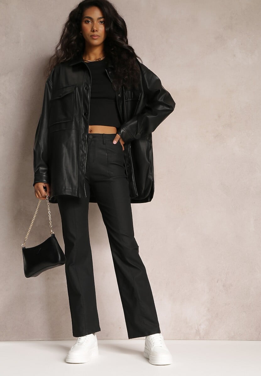 Czarne Spodnie Dzwony High Waist Eliov 2
