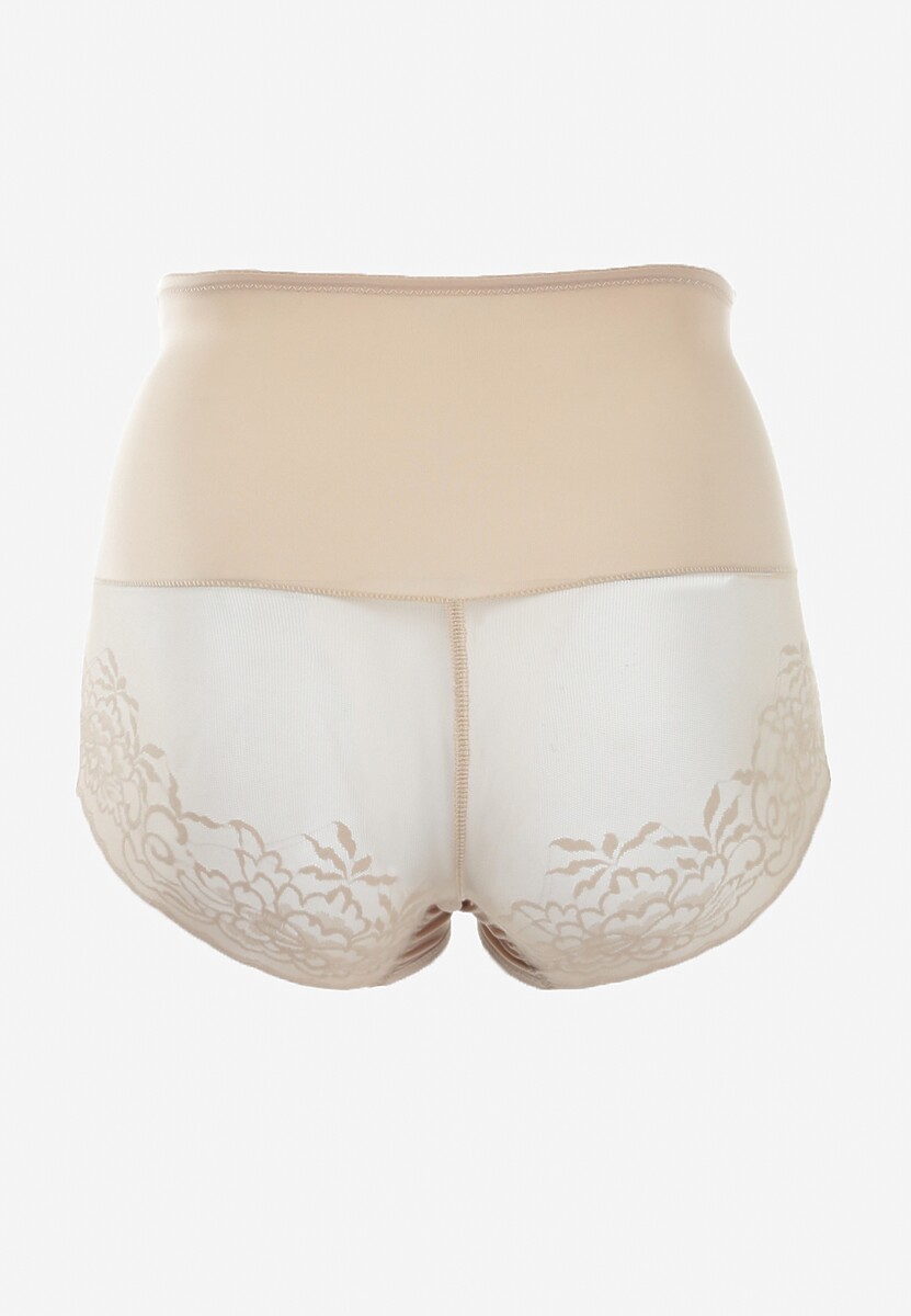 Ciemnobeżowe Modelujące Majtki High Waist z Ozdobną Siateczką Vculen 2