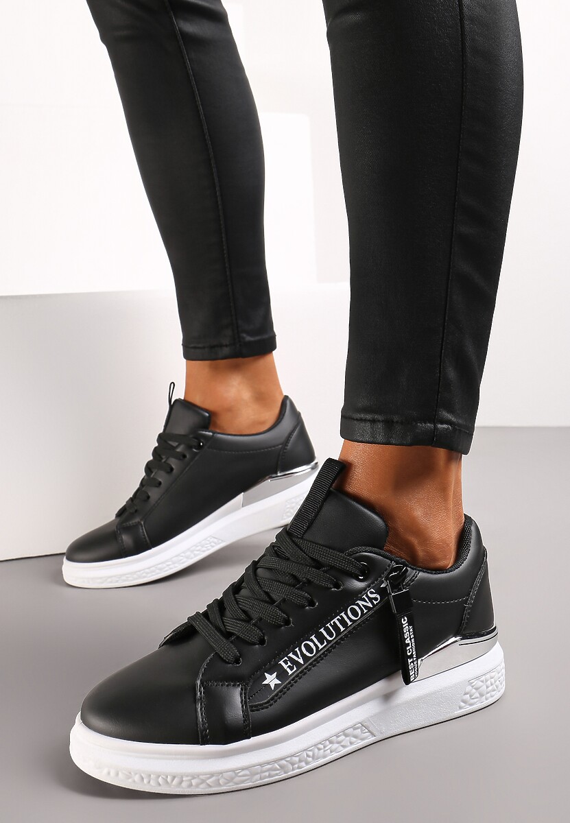 Sneakers Negri Platforma cu Inserție Metalică și Fermoar Decorativ Enlista 1