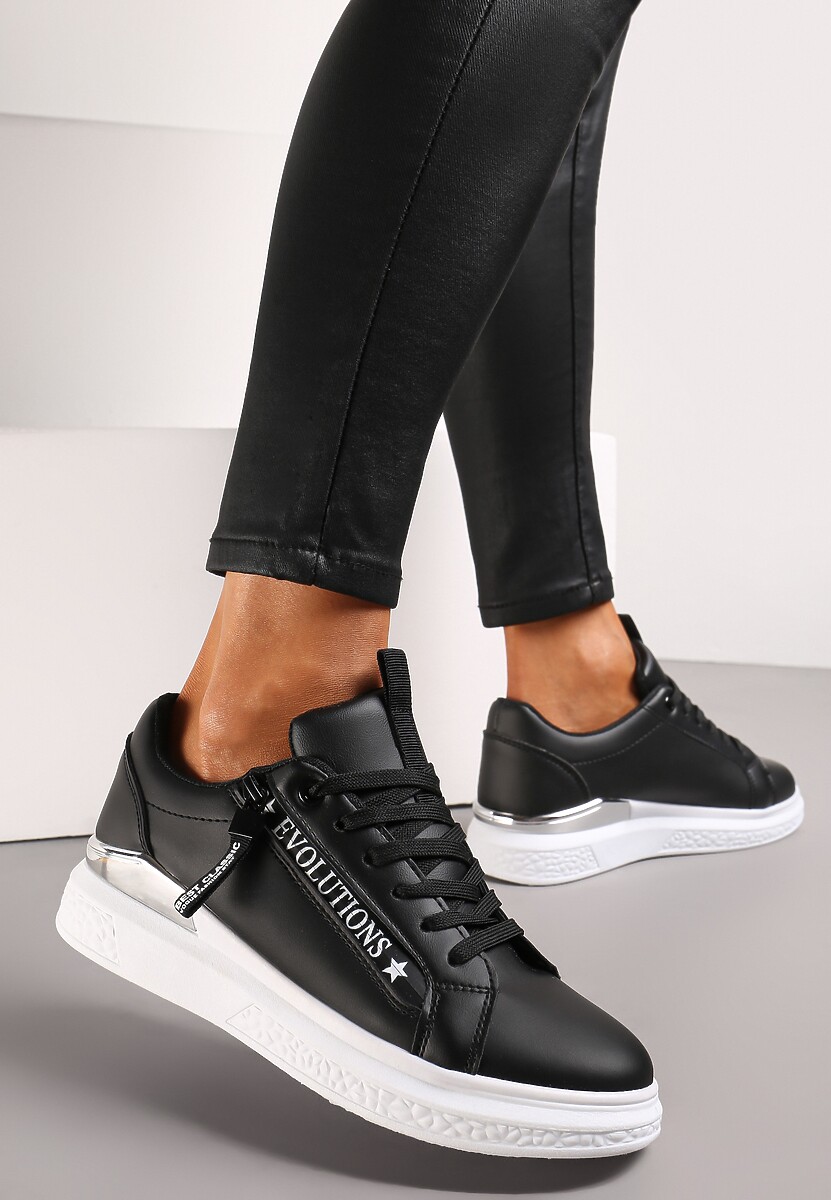 Sneakers Negri Platforma cu Inserție Metalică și Fermoar Decorativ Enlista 2