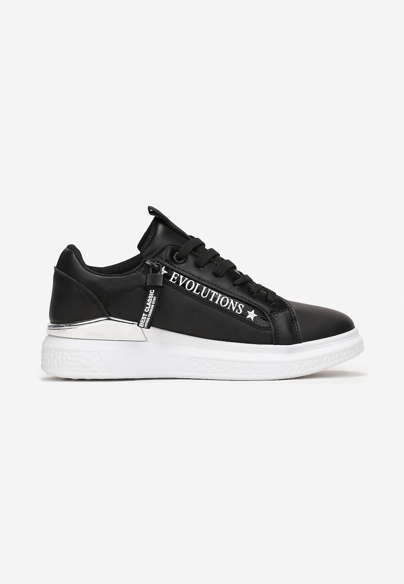 Sneakers Negri Platforma cu Inserție Metalică și Fermoar Decorativ Enlista 3