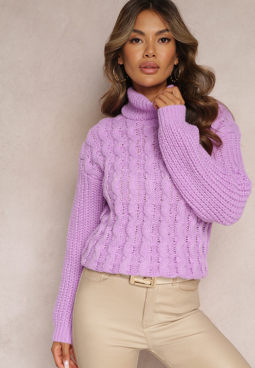 Golf Violet cu Mânecă Lungă în Împletitură Ornamentală Ciarul 1