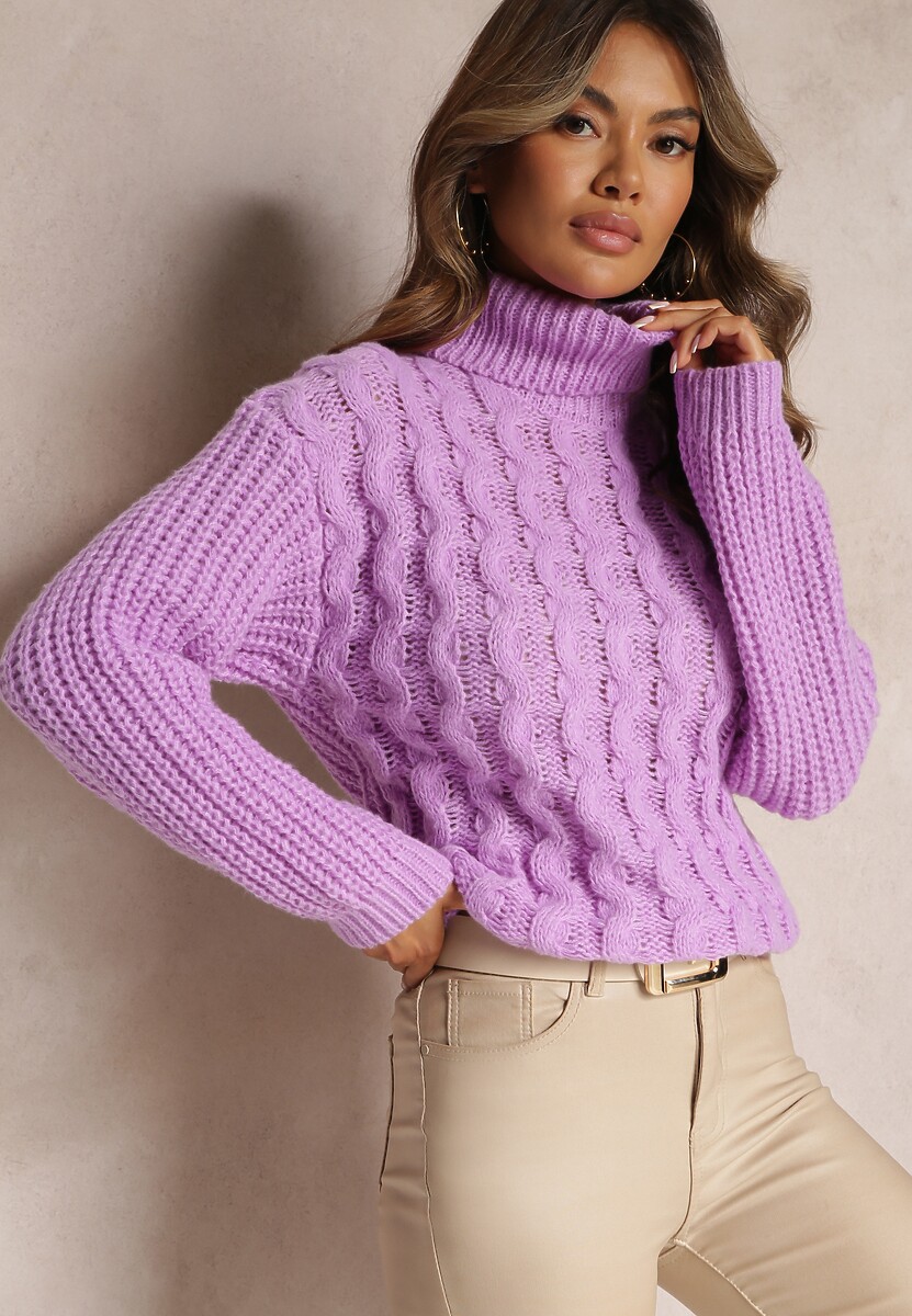 Golf Violet cu Mânecă Lungă în Împletitură Ornamentală Ciarul 2