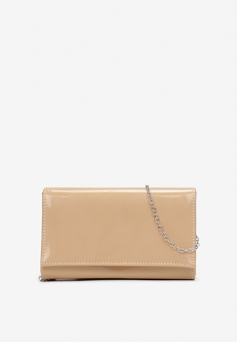 Beżowa Lakierowana Torebka o Fasonie Kopertówki z Łańcuszkiem Kevista 1